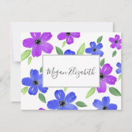 Tarjeta Pequeña Morado y azul acuarela Floral Motif