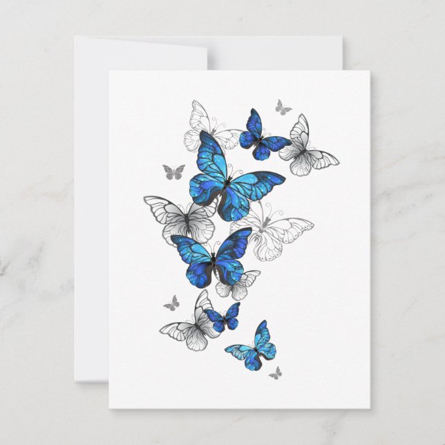 Tarjeta Pequeña Morfo de las mariposas voladoras azules (Anverso)