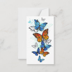 Tarjeta Pequeña Morfo y monarca de las mariposas voladoras