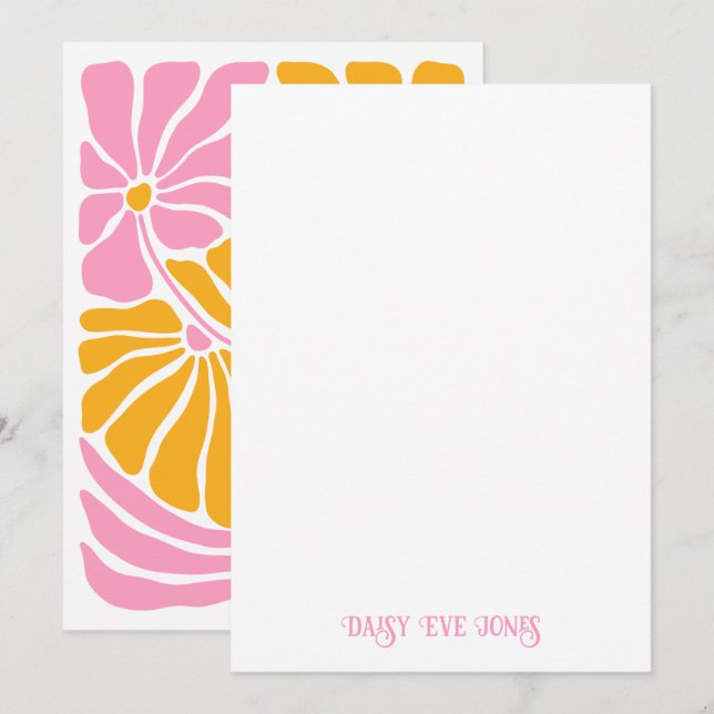 Tarjeta Pequeña Motivo floral retro Naranja rosado caliente (Anverso / Reverso)
