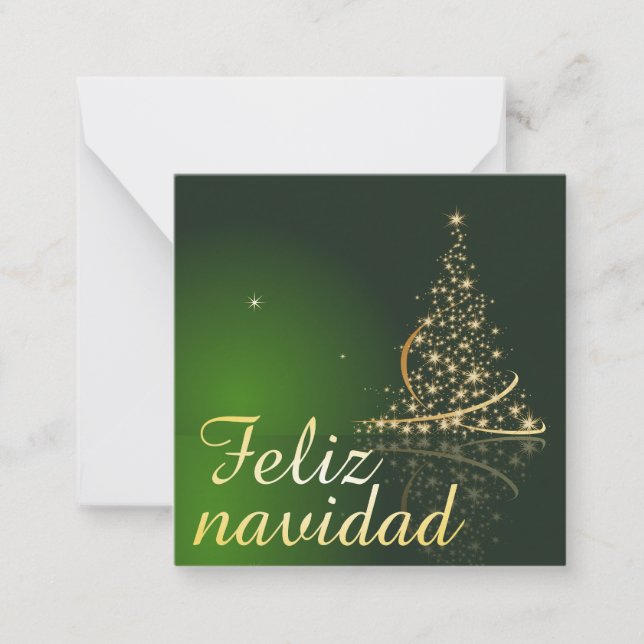 Tarjeta Pequeña Motivo navideño verde con arbol de navidad. (Anverso)