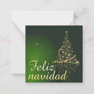 Tarjeta Pequeña Motivo navideño verde con arbol de navidad.