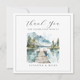 Tarjeta Pequeña Mountain Lake Watercolor Forest Trees Wedding 
