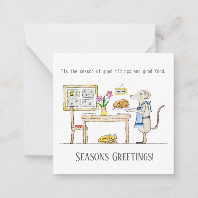 Tarjeta Pequeña Mr Hiddle Cooks Turkey Season Greetings (Anverso)