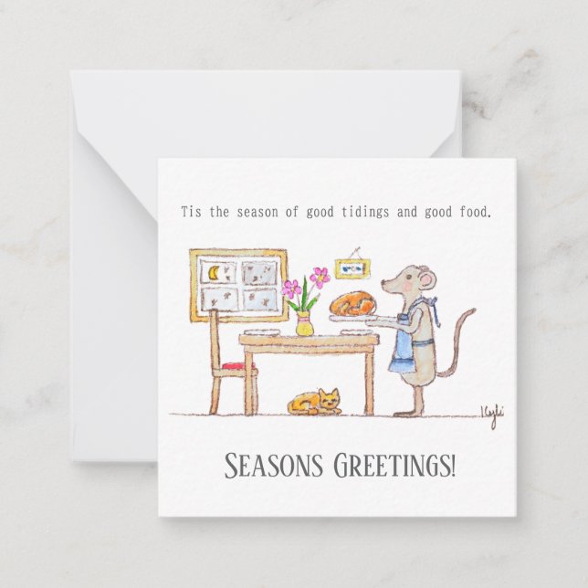 Tarjeta Pequeña Mr Hiddle Cooks Turkey Season Greetings Card (Anverso)