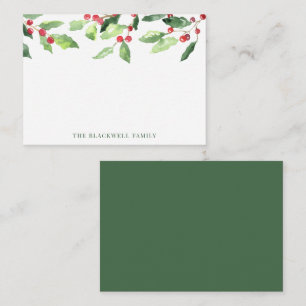 Tarjeta Pequeña Muérdago de acuarela de Navidad con apellido de fa