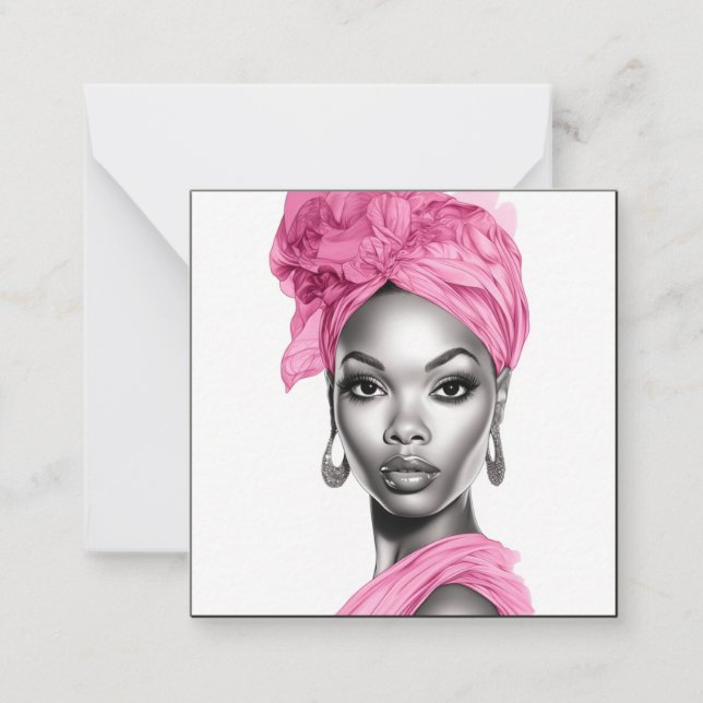 Tarjeta Pequeña Mujer afroamericana de estilo con acentos rosas (Anverso)