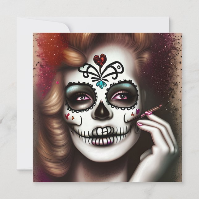 Tarjeta Pequeña Mujer Calavera Azúcar Oscuro Grunge Gótico Stea (Anverso)