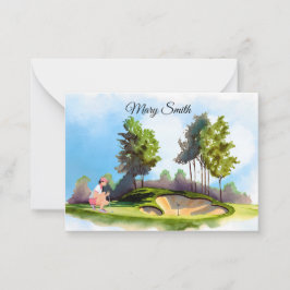 Tarjeta Pequeña Mujer de golf jugando golf