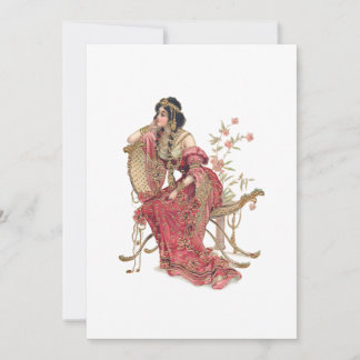 Tarjeta Pequeña Mujer exótica de Art Nouveau en traje ornato