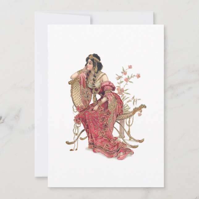 Tarjeta Pequeña Mujer exótica de Art Nouveau en traje ornato (Anverso)
