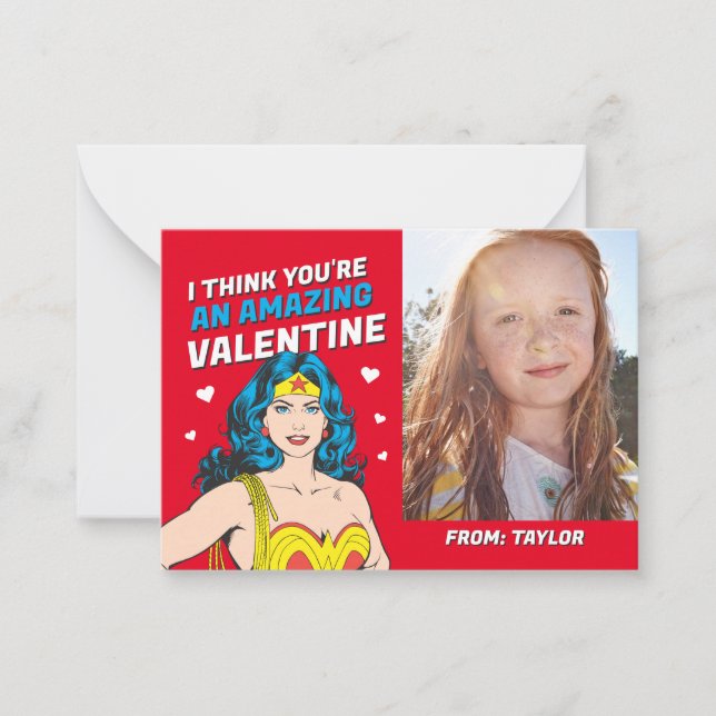 Tarjeta Pequeña Mujer Maravilla | Feliz Día de San Valentín (Anverso)