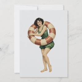 Tarjeta Pequeña Mujer victoriana nadadora con salvavidas vintage