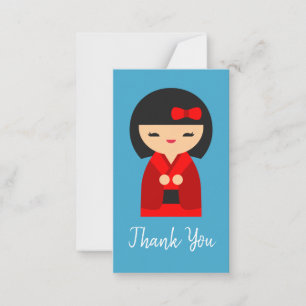 Tarjeta Pequeña Muñecas japonesas kokeshi, naranja lindo