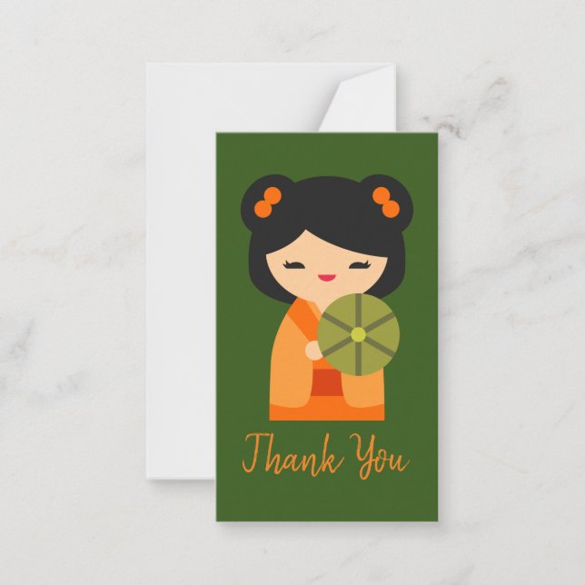 Tarjeta Pequeña Muñecas japonesas kokeshi, naranja lindo (Anverso)