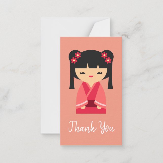 Tarjeta Pequeña Muñecas japonesas Kokeshi rosadas (Anverso)