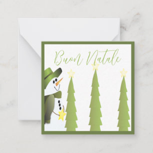 Tarjeta Pequeña Muñeco de nieve con verde y estrellas