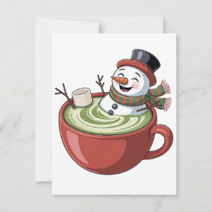 Tarjeta Pequeña Muñeco de nieve en bañera de Matcha divertido Navi