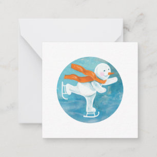 Tarjeta Pequeña Muñeco de nieve patinando sobre hielo  