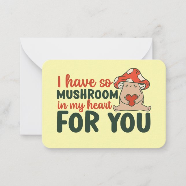 Tarjeta Pequeña Mushroom In My Heart Funny Pun Cute Día de San Val (Anverso)