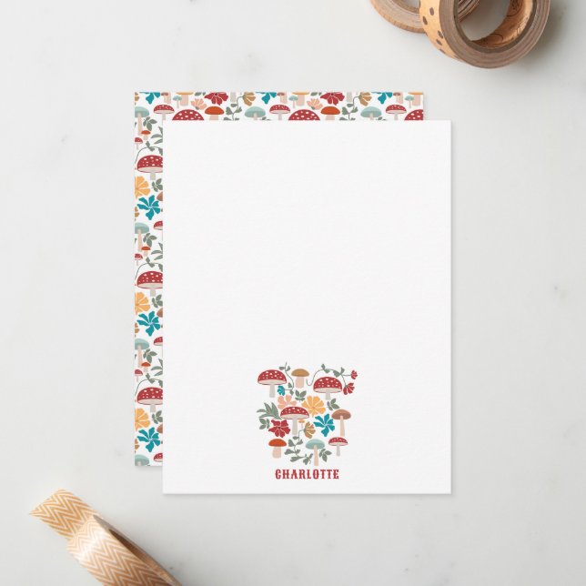 Tarjeta Pequeña Mushrooms & Floral Mid Century Nombre personalizad (Anverso/Reverso In Situ)