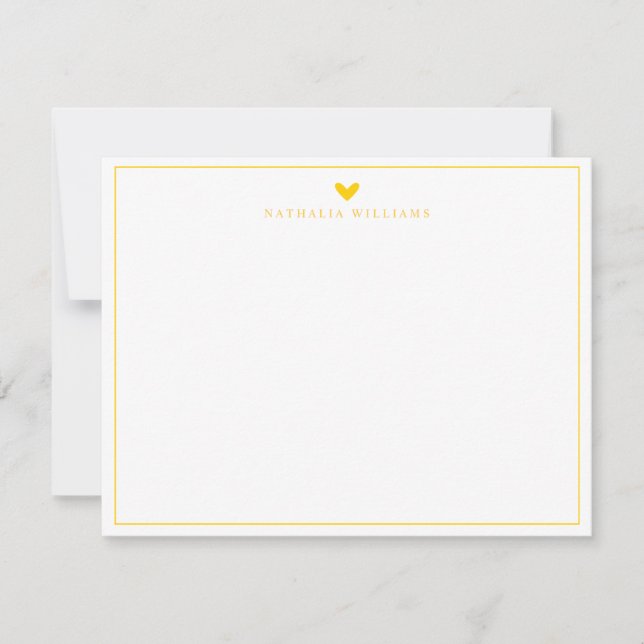 Tarjeta Pequeña Mustard Yellow Heart Border Monogram Note Card (Anverso)