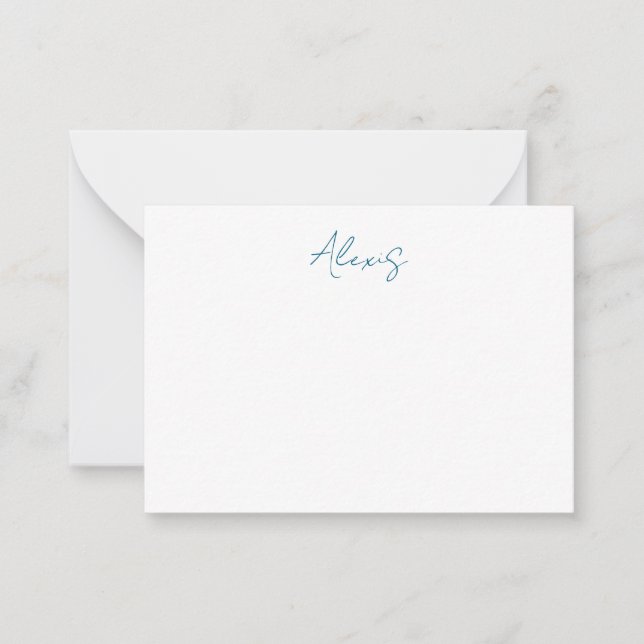 Tarjeta Pequeña Name Calligraphy Script Plain Simple White Blue (Anverso)