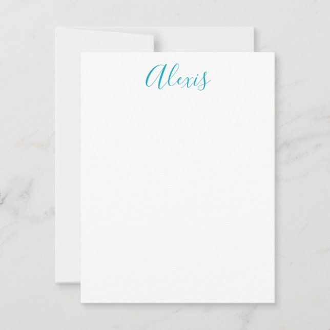 Tarjeta Pequeña Name Calligraphy Script Plain Simple White Blue (Anverso)
