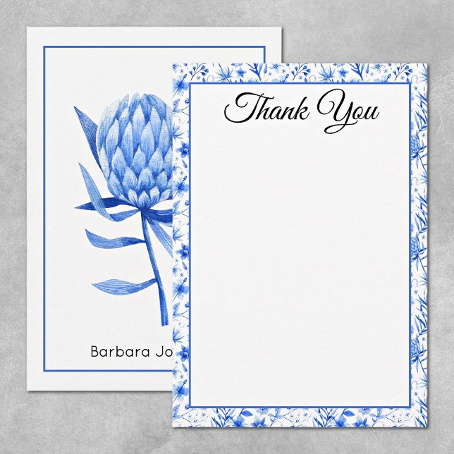 Tarjeta Pequeña Name, Cobalt Blue Protea Flower Thank You Flat (Subido por el creador)