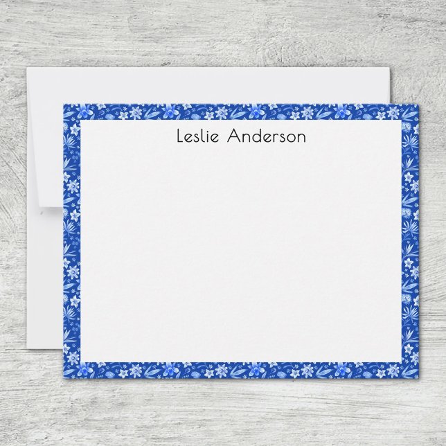 Tarjeta Pequeña Name, Cobalt Blue Tropical Leaves & Flowers Frame (Subido por el creador)