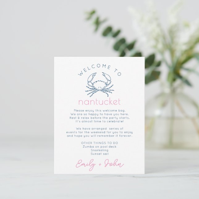 Tarjeta Pequeña Nantucket Boda Bag Itinerary (Anverso de pie)