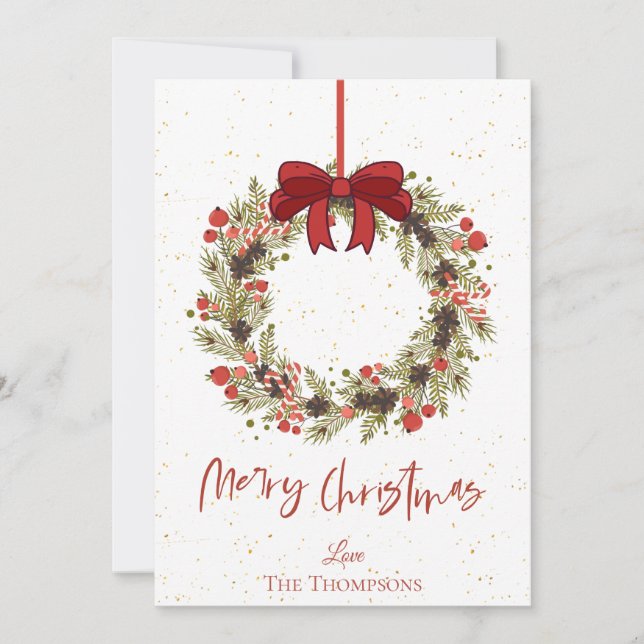 Tarjeta Pequeña Naranja de acuarela Berries Wreath Merry Christmas (Anverso)