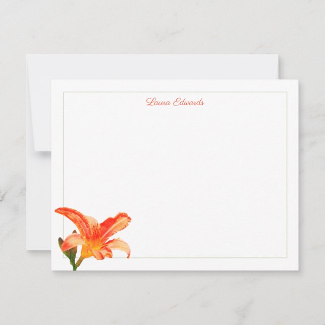 Tarjeta Pequeña Naranja de acuarela Lily Green Border Personalizad (Anverso)