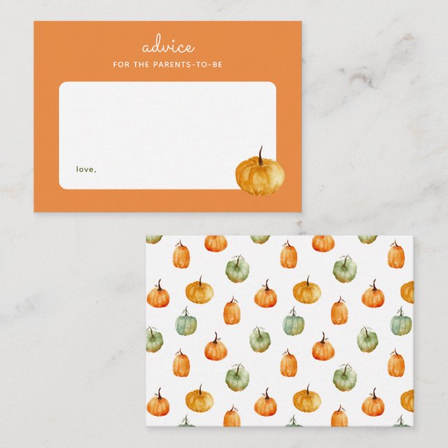 Tarjeta Pequeña Naranja de Calabaza de Otoño Baby Shower Consejos  (Anverso / Reverso)