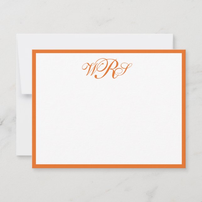 Tarjeta Pequeña Naranja de monograma clásico blanco (Anverso)