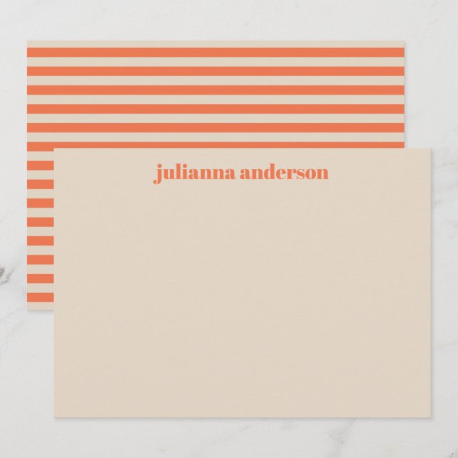 Tarjeta Pequeña Naranja de verano moderno suave a rayas personaliz (Anverso / Reverso)