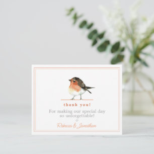 Tarjeta Pequeña Naranja lindo Robin Simple Elegant Wedding Gracias