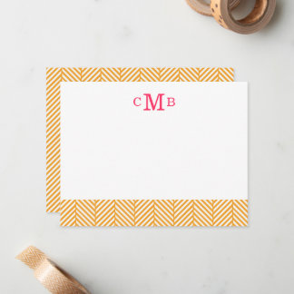 Tarjeta Pequeña Naranja Personalizado Herringbone Monograma Estaci