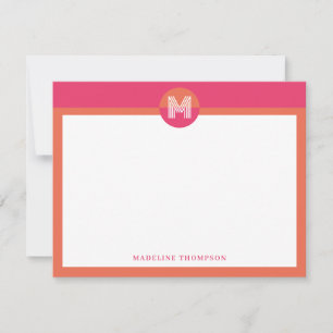 Tarjeta Pequeña Naranja rosa moda Monograma geométrico moderno