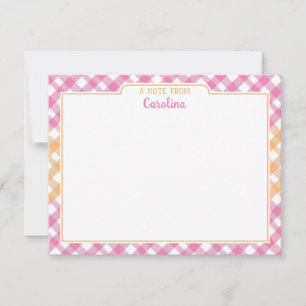 Tarjeta Pequeña Naranja rosa y amarillo Preppy Gingham Stationery