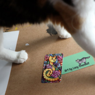 Tarjeta Pequeña Naranja Tabby Cat Flower Garden