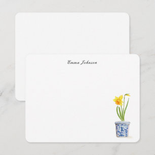 Tarjeta Pequeña Narciso acuarela en maceta azul y blanca