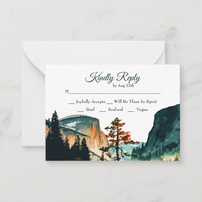 Tarjeta Pequeña Naturaleza de Yosemite California - Boda RSVP Inse (Anverso)