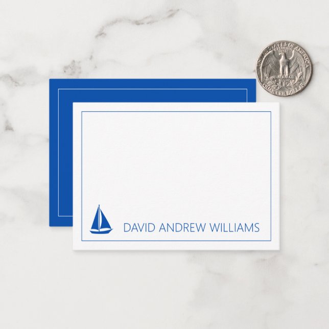 Tarjeta Pequeña Náutica azul y blanca personalizada (Anverso/Reverso In Situ)