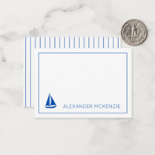 Tarjeta Pequeña Nautical Blue and White Sailboat Personalizado