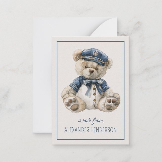 Tarjeta Pequeña Nautical Blue Baby Bear Personalizado (Anverso)