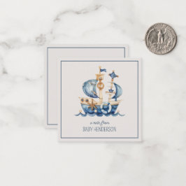 Tarjeta Pequeña Nautical Blue Watercolor Ship Personalizado