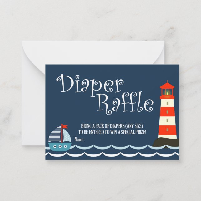 Tarjeta Pequeña Nautical Diaper Raffle Ticket, Baby Shower, Ahoy (Anverso)