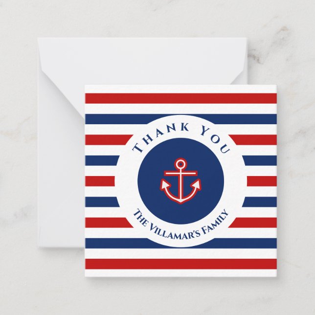 Tarjeta Pequeña Nautical Marine Navy Blue Red White Stripes (Anverso)
