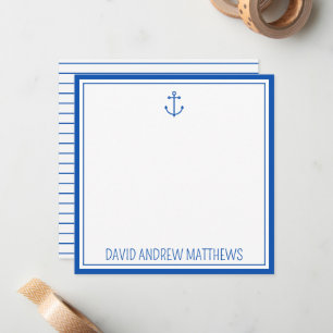 Tarjeta Pequeña Nautical Navy Anchor azul y blanco personalizado